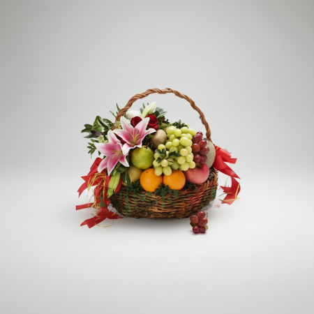 GIFT FLOWERS WITH FRUIT BASKET - 2 Gift Flowers & Fruit Basket | FelicitacionsCelebra amb les nostres impressionants flors de re