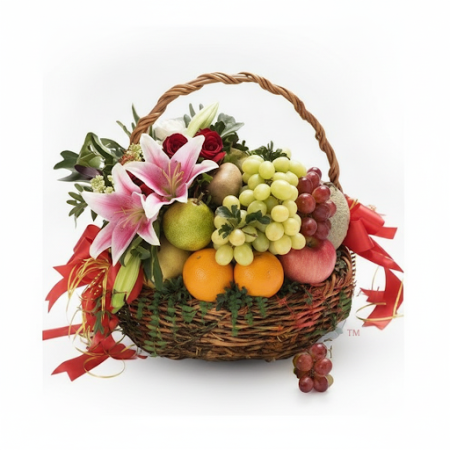 GIFT FLOWERS WITH FRUIT BASKET - 7 Gift Flowers & Fruit Basket | FelicitacionsCelebra amb les nostres impressionants flors de re