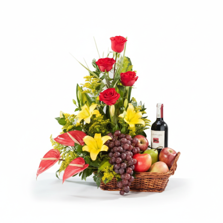 GIFT FLOWERS WITH FRUIT BasKET AND WINE - 7 おめでとうギフト: GIFT FLOWERS WITH FRUIT BasKET AND WINE特別な瞬間を、私たちのGift Flowers, Fruit Bask