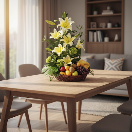 GIFT FLOWERS WITH FRUIT BASKET 02 - 5 هدايا زهور وهدايا فواكه 02 | هدايا شكرأرسل شكرًا من القلب مع باقة هدايا الزهور وسلة الفواك