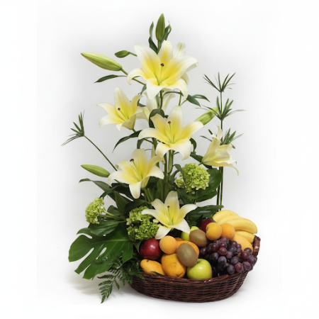 GIFT FLOWERS WITH FRUIT BASKET 02 - 7 هدايا زهور وهدايا فواكه 02 | هدايا شكرأرسل شكرًا من القلب مع باقة هدايا الزهور وسلة الفواك
