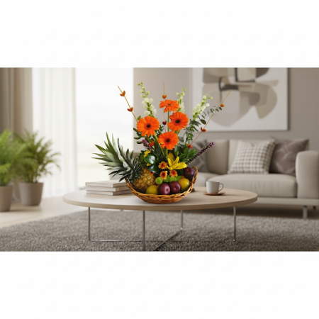 GIFT FLOWERS WITH FRUIT BUSKET - 2 Gift Flowers & Fruit Basket | Bedankgeschenken