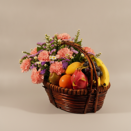 Fruit basket with carnations flowers - 2 Cesta de Froitas con Cravos: Agasallo de GrazasExprésa a túa gratitude cunha deliciosa 