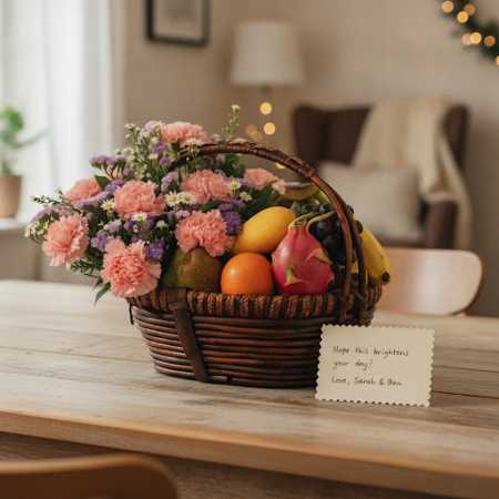 Fruit basket with carnations flowers - 3 Cesta de Froitas con Cravos: Agasallo de GrazasExprésa a túa gratitude cunha deliciosa 