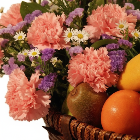 Fruit basket with carnations flowers - 5 Cesta de Froitas con Cravos: Agasallo de GrazasExprésa a túa gratitude cunha deliciosa 