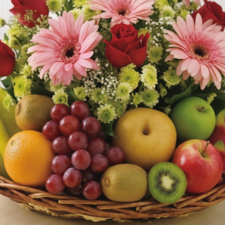 Fruit basket with roses mix flowers - 3 Fruit basket with roses: Dankeschön GeschenkÜberraschen Sie jemanden Besonderen mit unse