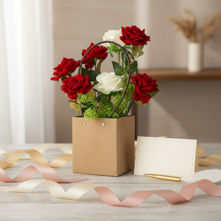 10 roses in basket waterproof paper handy gift bag - 5 10 roses in basket waterproof paper handy gift bag | Valentine's Day