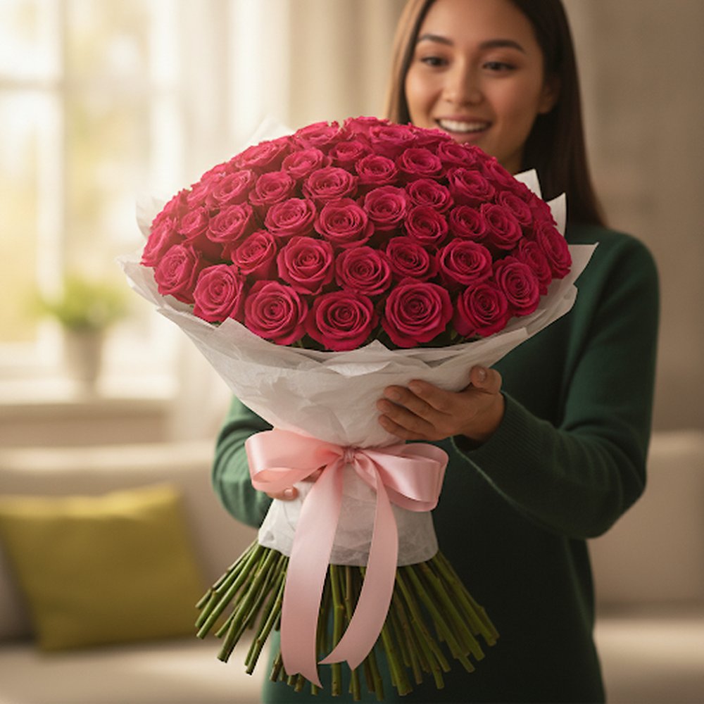 Hundred pink roses luxury bouquet