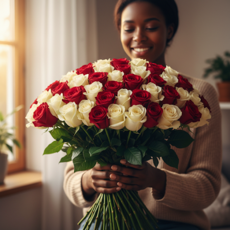  Grand 100 Red & White Roses Flower Arrangement – Perfect Anniversary Gift Pattaya Valentine - Foto 7