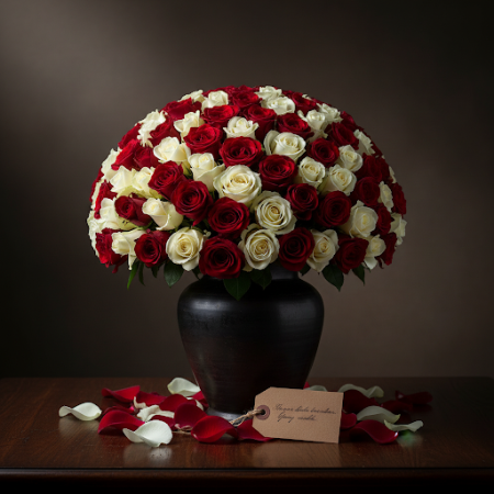  Grand 100 Red & White Roses Flower Arrangement – Perfect Anniversary Gift Pattaya Valentine - Foto 9