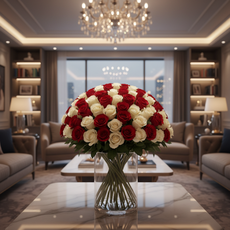  Grand 100 Red & White Roses Flower Arrangement – Perfect Anniversary Gift Pattaya Valentine - Foto 11