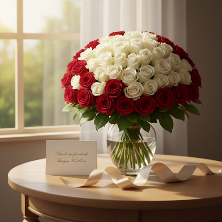 100 red and white roses - 4 100 röda och vita rosor | Alla hjärtans dag presenterÖverraska din älskade denna Alla hjärtans dag m