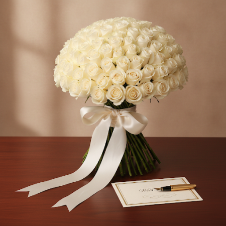 100 white roses - 4 100ホワイトローズ | バレンタインデーギフトあなたの大切な人をこのバレンタインデーに100本の美しい白いバラで驚かせましょう。愛と純粋さの時代を超えた象徴であり、あなたの深い感情を表現するのに最適です！