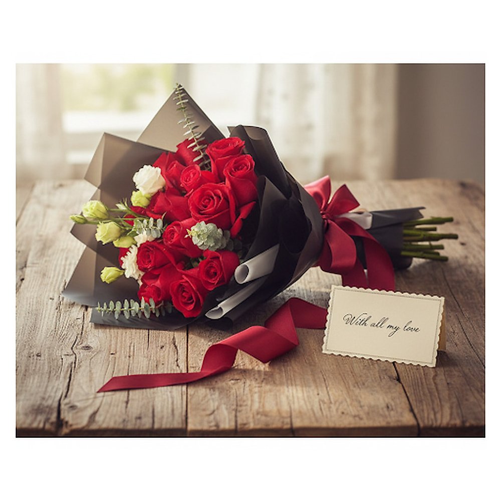 Twelve red roses flower bouquet