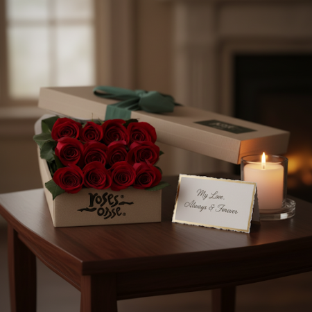 12 red roses in box - 5 12 rode rozen in doos | Verse bloemen | ROSE IN BOX