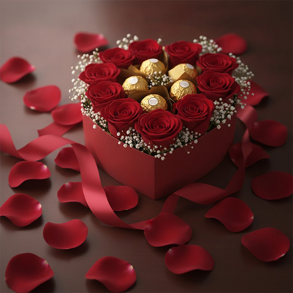 12 rode rozen met chocolade geschenkdoos