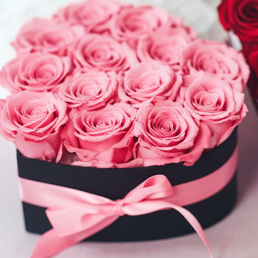 Dozen red roses in box