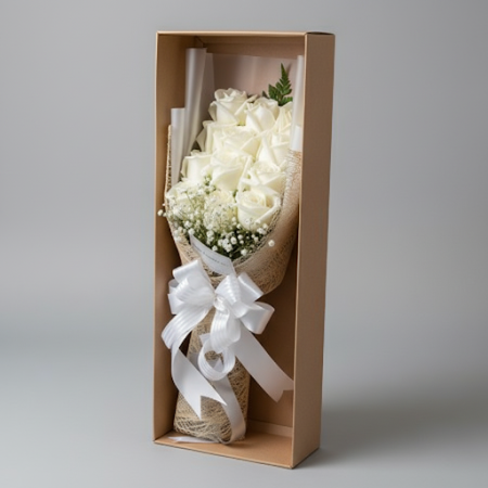 12 WHITE ROSE FLOWER IN BOX - 3 Witte Rozen in Doos | Vers & Elegant