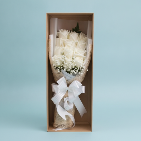 12 WHITE ROSE FLOWER IN BOX - 4 Λευκά Ρόδα Λουλούδια σε Κουτί | Φρέσκα & ΚομψάΕκπλήξτε κάποιον ειδικό με τα κομψά 12 WHITE ROSE 