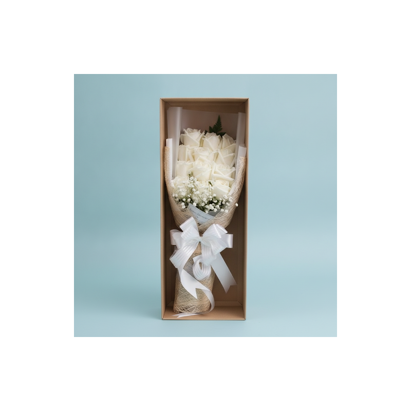 12 WHITE ROSE FLOWER IN BOX - 4 Witte Rozen in Doos | Vers & Elegant