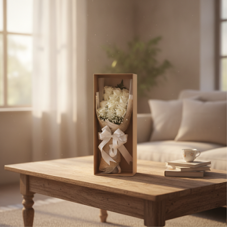 12 WHITE ROSE FLOWER IN BOX - 6 Witte Rozen in Doos | Vers & Elegant