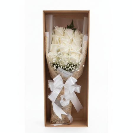 12 WHITE ROSE FLOWER IN BOX - 8 Witte Rozen in Doos | Vers & Elegant