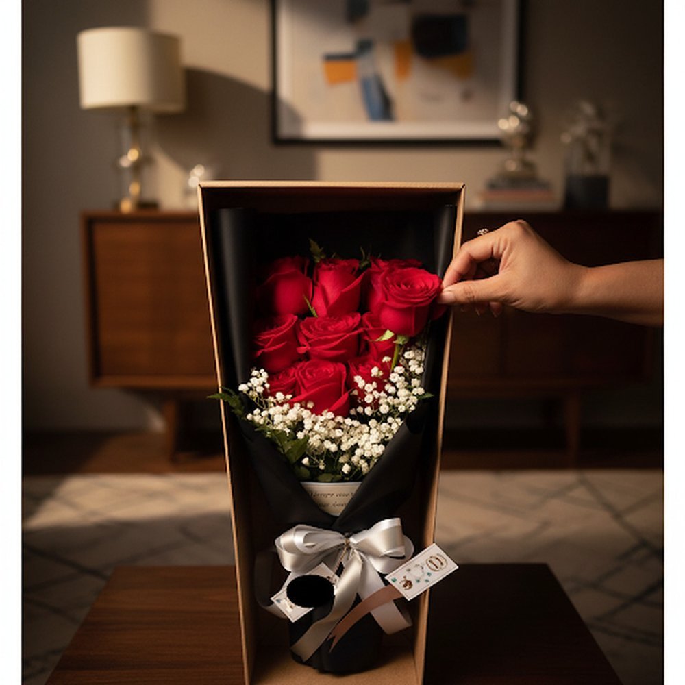 Red roses in luxury box