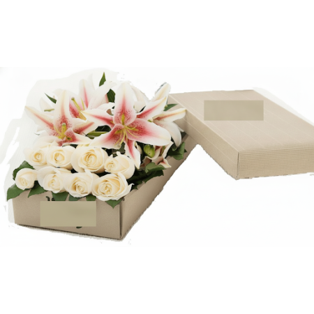 2 Lillies and 8 roses in box - 8 Lillies & Roses in Box | Fresh Flowers | ROSE IN BOXSurprise someone special with our elegant b