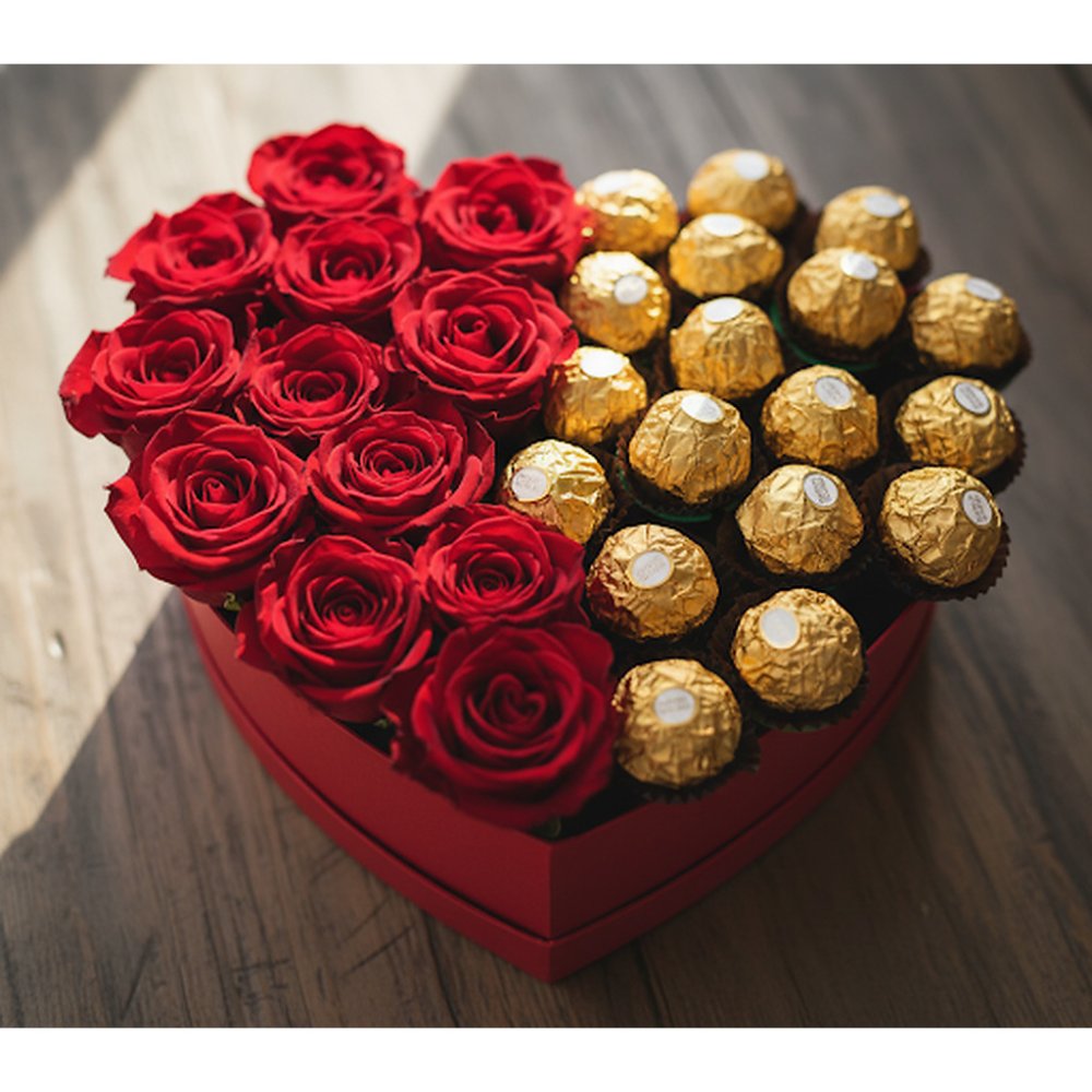 Red roses and chocolate box