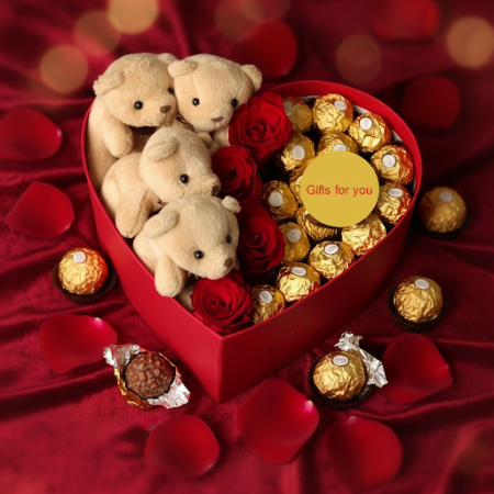 4 roses in box with choclate and mini bear ib box - 2 4 roses in box with choclate and mini bear ib box | Regalo de San ValeSorp