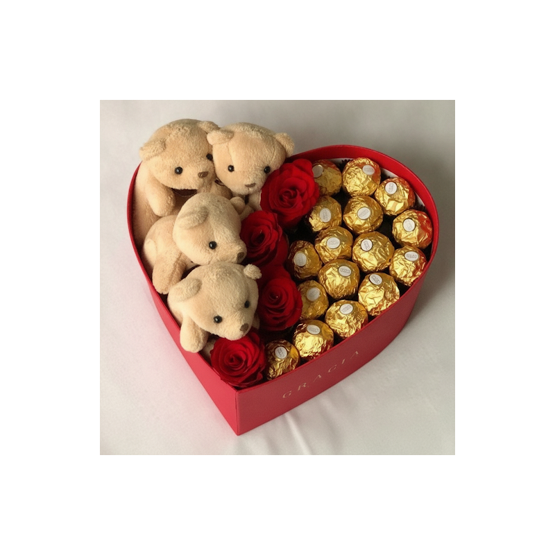 4 roses in box with choclate and mini bear ib box - 3 4 roses in box with choclate and mini bear ib box | Regalo de San ValeSorp