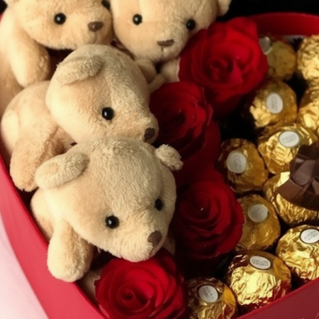 4 roses in box with choclate and mini bear ib box - 5 4 roses in box with choclate and mini bear ib box | Regalo de San ValeSorp
