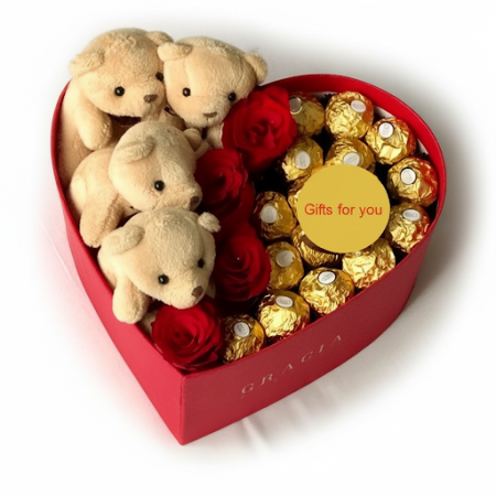 4 roses in box with choclate and mini bear ib box - 7 4 roses in box with choclate and mini bear ib box | Regalo de San ValeSorp