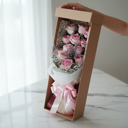 6 pink roses in box - 4 6 Pink Roses in Box | Fresh Flowers & Gifts