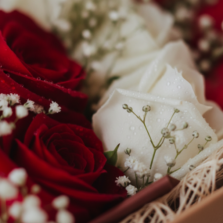 9 red and white roses in box - 4 9 빨간색과 흰색 장미 9송이 상자 | ROSE IN BOX특별한 사람을 놀라게 해보세요. 우리의 멋진 9 red and white roses in box로! 어떤 경우에