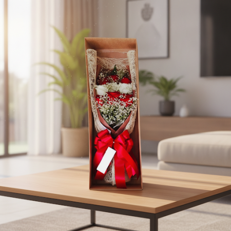 9 red and white roses in box - 6 9 빨간색과 흰색 장미 9송이 상자 | ROSE IN BOX특별한 사람을 놀라게 해보세요. 우리의 멋진 9 red and white roses in box로! 어떤 경우에