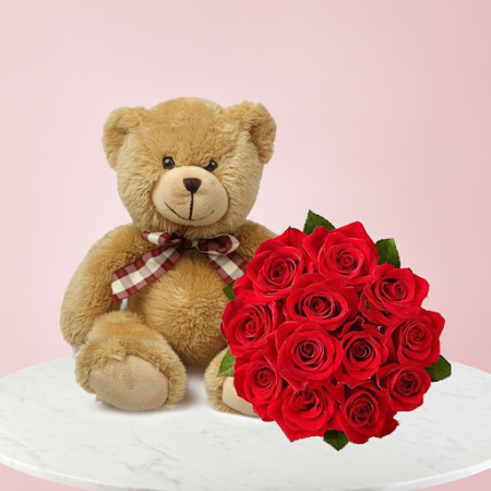 Artificial flowers  with bear size 30 cm - 2 Fleurs artificielles avec ours | 30 cm | Envoyer en ThaïlandeÉgayez votre espace av
