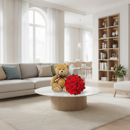 Artificial flowers  with bear size 30 cm - 3 Fleurs artificielles avec ours | 30 cm | Envoyer en ThaïlandeÉgayez votre espace av
