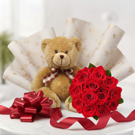 Artificial flowers  with bear size 30 cm - 4 Fleurs artificielles avec ours | 30 cm | Envoyer en ThaïlandeÉgayez votre espace av