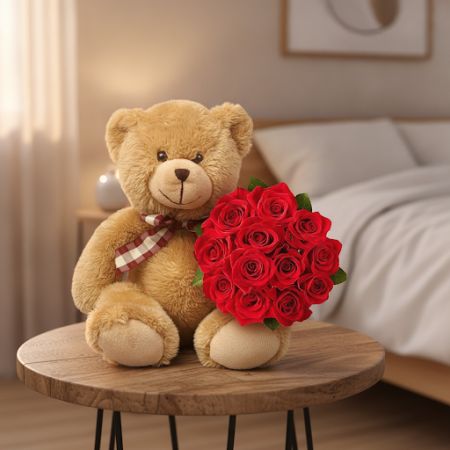 Artificial flowers  with bear size 30 cm - 6 Fleurs artificielles avec ours | 30 cm | Envoyer en ThaïlandeÉgayez votre espace av