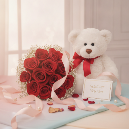 Artificial flowers  with bear size 30 cm - 6 인조 꽃 30cm 곰 | 태국 꽃 배달당신의 공간을 30 cm 인형 곰 인공 꽃으로 밝히세요! 선물이나 홈 데코에 완벽하며, 이 생생한 꽃들은 지속적