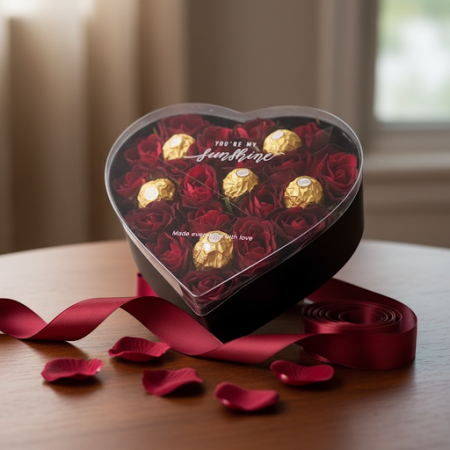 Artificial flowers in box with chocolate - 4Искусственные цветы в коробке с шоколадом | Отправить в ТаиландОтправьте любовь с на