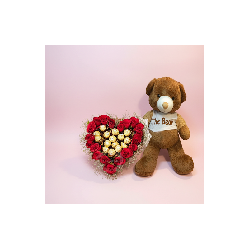 Artificial flowers in box with teddy bear size 30 cm - 2 Fiori artificiali in scatola con orsetto (30 cm)Illumina la giornata di