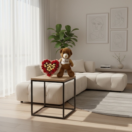 Artificial flowers in box with teddy bear size 30 cm - 3 Fiori artificiali in scatola con orsetto (30 cm)Illumina la giornata di