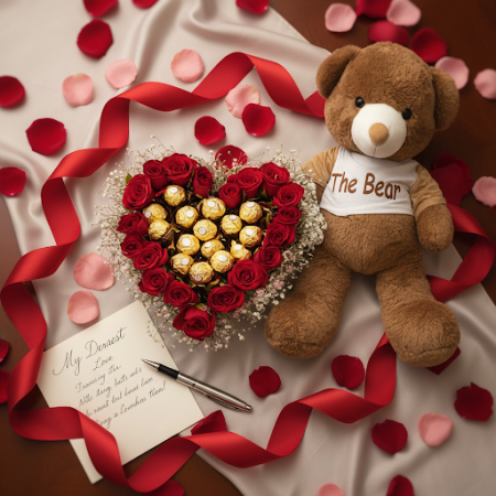 Artificial flowers in box with teddy bear size 30 cm - 4 Fiori artificiali in scatola con orsetto (30 cm)Illumina la giornata di