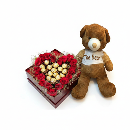 Artificial flowers in box with teddy bear size 30 cm - 6 Fiori artificiali in scatola con orsetto (30 cm)Illumina la giornata di