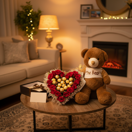 Artificial flowers in box with teddy bear size 30 cm - 7 Fiori artificiali in scatola con orsetto (30 cm)Illumina la giornata di