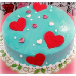 BLUE RED HEART CAKE