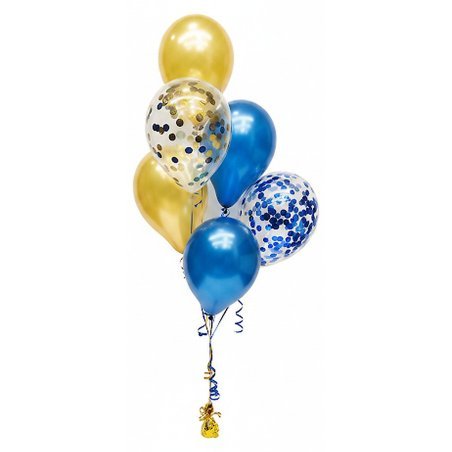 Globos de confeti azules y dorados