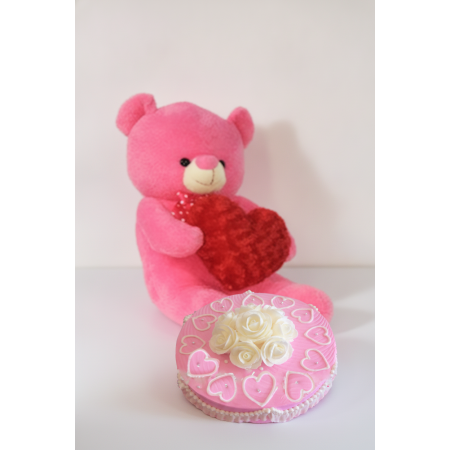 BIRTHDAY GIFT  CAKE AND TEDDY BEAR SIZE 60 AND RED HEART PILLOW  CM 20 - 2 Regalo de Cumpleaños: Pastel, Teddy y Almohada en For